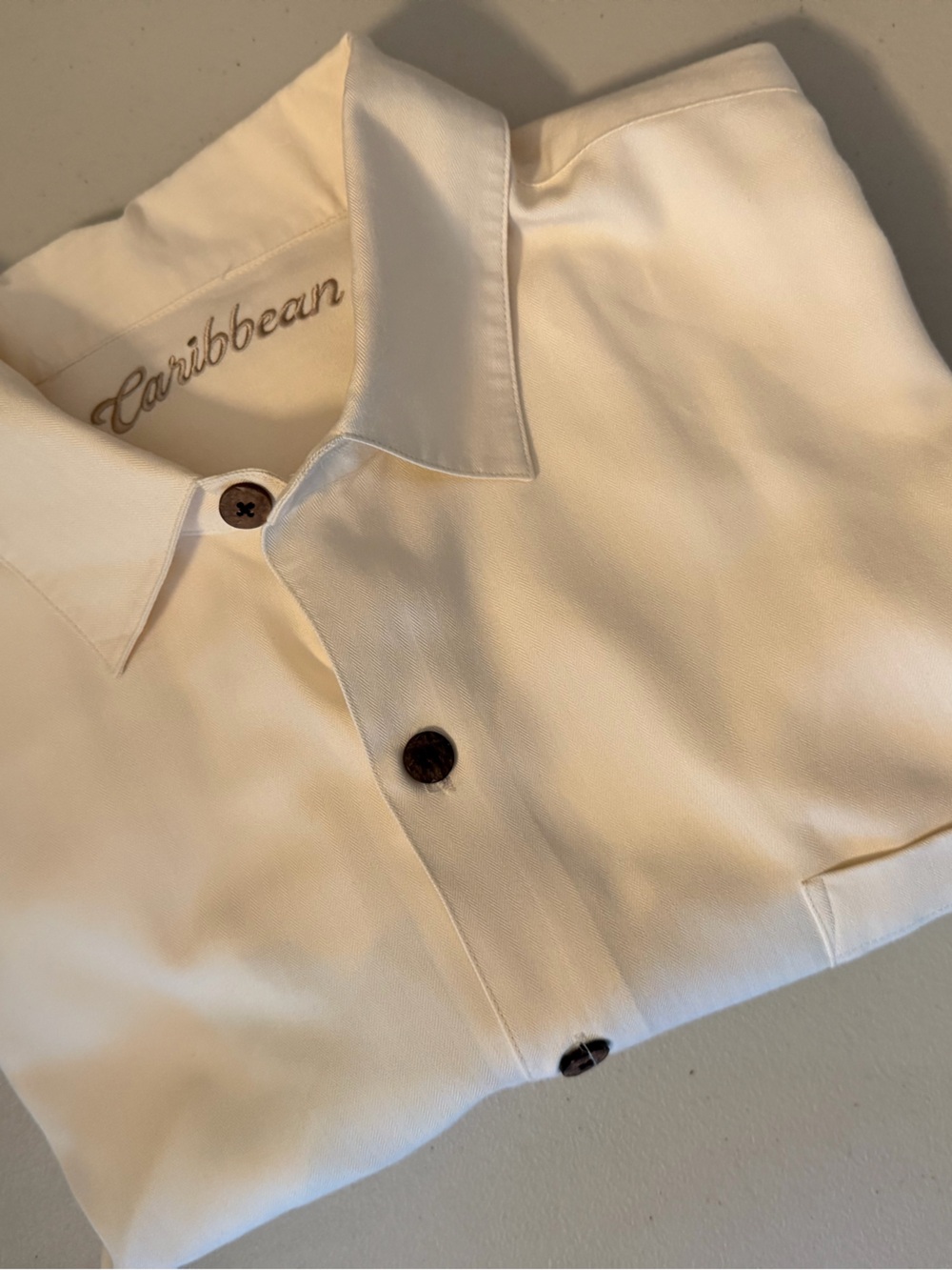 Caribbean Men's Cream Short-Sleeve Button-Down Island-Inspired Party Camp Shirt